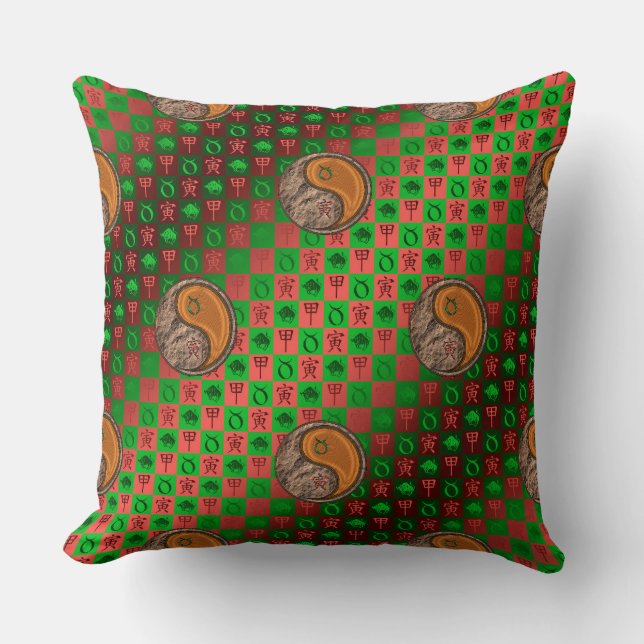 Taurus & Wood Tiger Throw Pillow (Front)