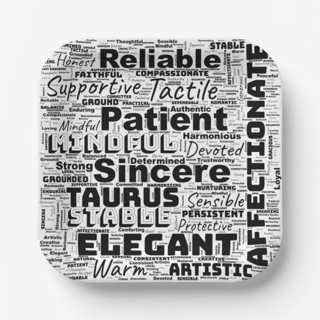 Taurus Word Cloud Inspiration Paper Plates (Front)