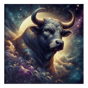 Taurus Zodiac Art - Majestic Bull with Celestial S