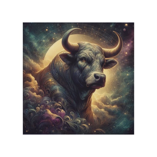 Taurus Zodiac Art - Majestic Bull with Celestial S (Front)