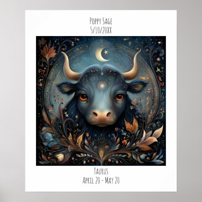 Taurus Zodiac Astrology Name & Birthday Poster (Front)