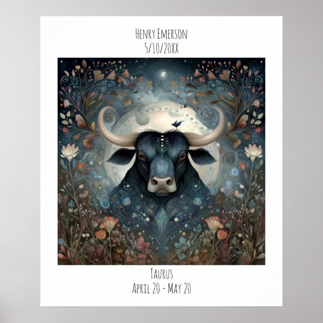 Taurus Zodiac Astrology Name & Birthday Poster (Front)