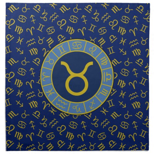 Taurus ZodiacAstrology Symbols Pattern GoldBlues Cloth Napkin