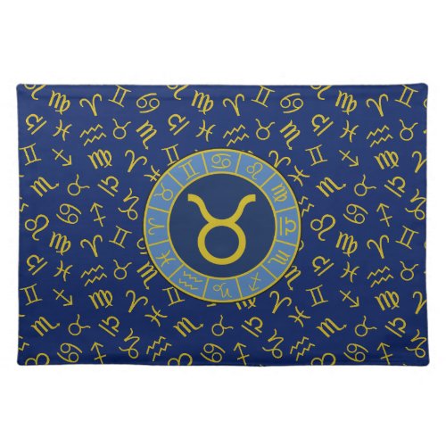 Taurus ZodiacAstrology Symbols Pattern GoldBlues Cloth Placemat