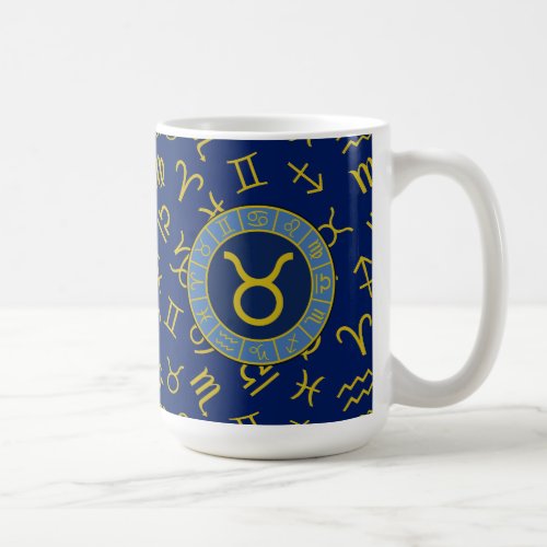 Taurus ZodiacAstrology Symbols Pattern GoldBlues Coffee Mug