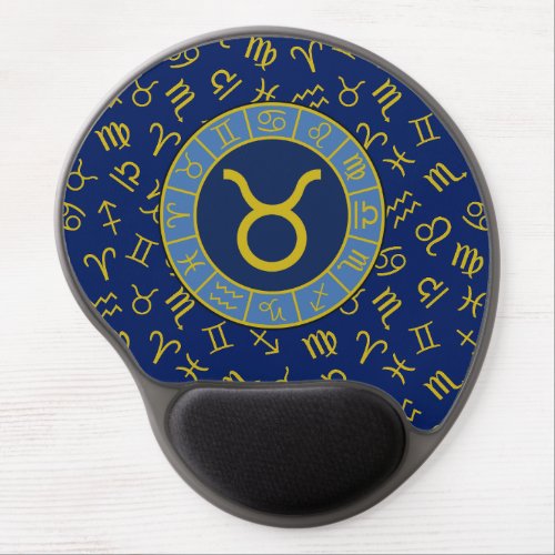 Taurus ZodiacAstrology Symbols Pattern GoldBlues Gel Mouse Pad