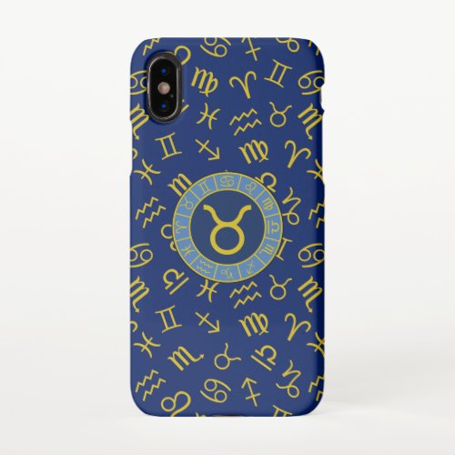 Taurus ZodiacAstrology Symbols Pattern GoldBlues iPhone X Case