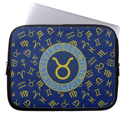 Taurus ZodiacAstrology Symbols Pattern GoldBlues Laptop Sleeve