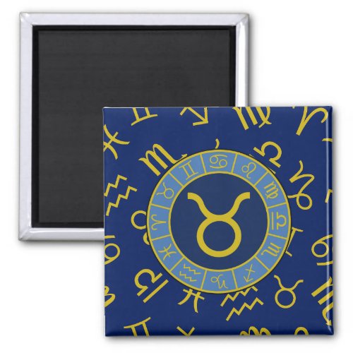 Taurus ZodiacAstrology Symbols Pattern GoldBlues Magnet
