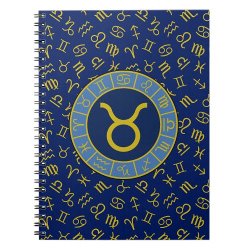 Taurus ZodiacAstrology Symbols Pattern GoldBlues Notebook