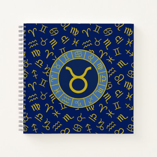 Taurus ZodiacAstrology Symbols Pattern GoldBlues Notebook