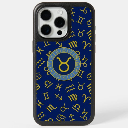 Taurus ZodiacAstrology Symbols Pattern GoldBlues iPhone 15 Pro Max Case