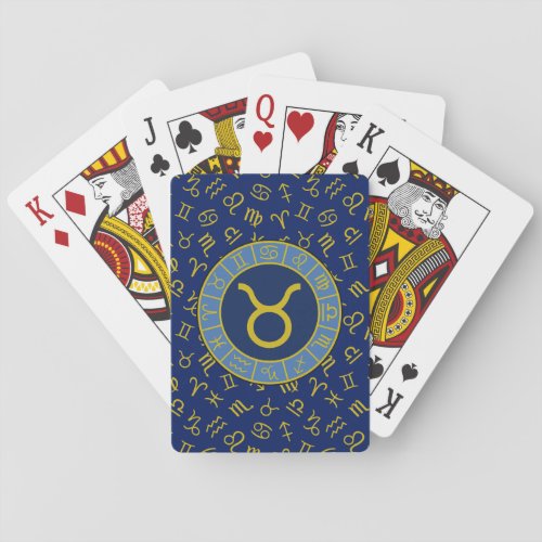 Taurus ZodiacAstrology Symbols Pattern GoldBlues Playing Cards