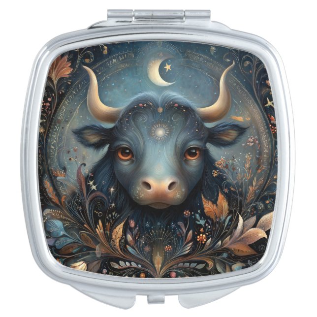 Taurus Zodiac Birth Sign Astrology Celestial Compact Mirror (Front)