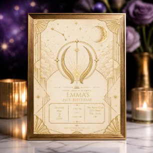Taurus Zodiac Birthday Invitation   Gold Cream