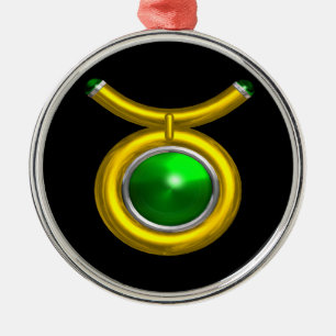 TAURUS ZODIAC BIRTHDAY JEWEL GREEN EMERALD Gold Metal Ornament
