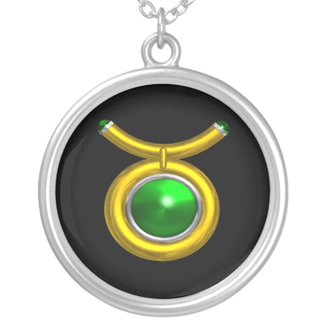 TAURUS ZODIAC BIRTHDAY JEWEL GREEN EMERALD  Gold Silver Plated Necklace (Front)