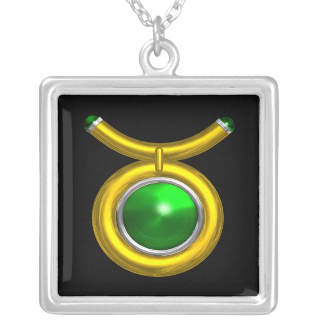 TAURUS ZODIAC BIRTHDAY JEWEL GREEN EMERALD  Gold Silver Plated Necklace (Front)