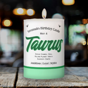 Taurus, Zodiac Birthday Pillar Candle