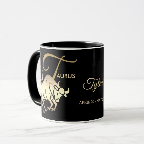 Taurus  Zodiac Birthday Sign  Black and Gold Mug