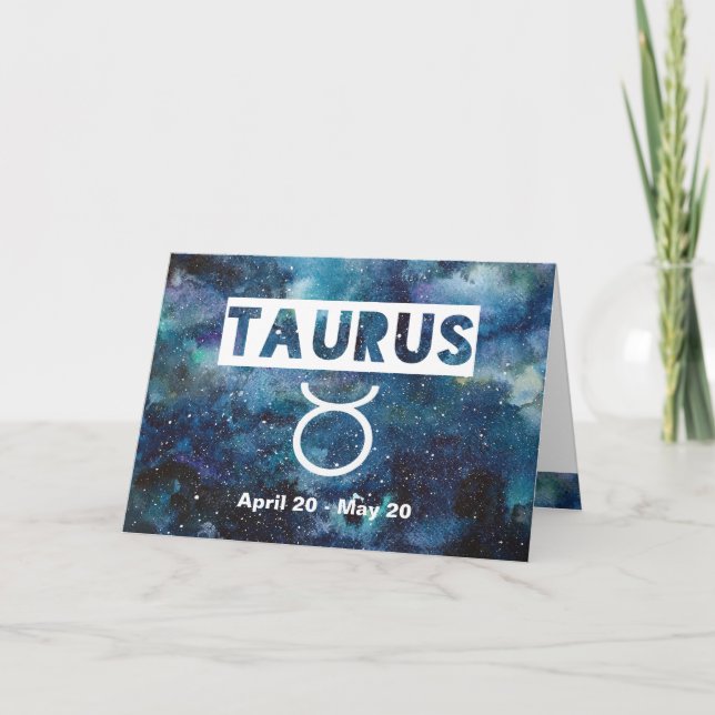 Taurus Zodiac Blue Watercolor Galaxy Birthday Card (Front)