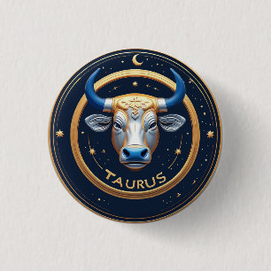 Taurus Zodiac Bull Emblem With Gold Ring Button