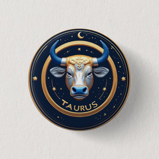 Taurus Zodiac Bull Emblem With Gold Ring Button (Front)