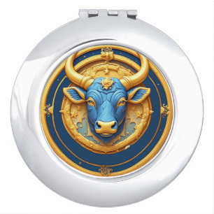 Taurus Zodiac Bull Emblem With Gold Ring Compact Mirror