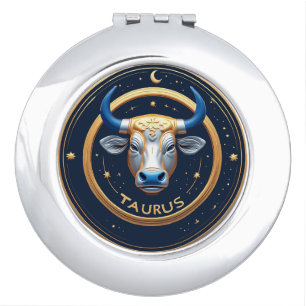 Taurus Zodiac Bull Emblem With Gold Ring Compact Mirror