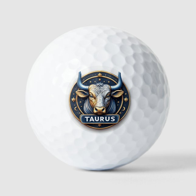 Taurus Zodiac Bull Emblem With Gold Ring Golf Balls (Front)