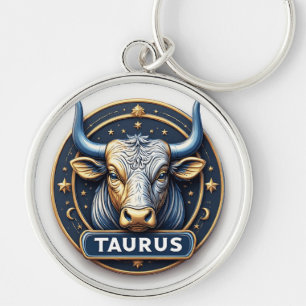 Taurus Zodiac Bull Emblem With Gold Ring Keychain