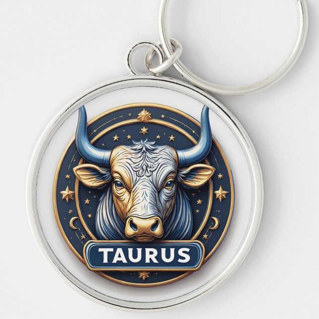 Taurus Zodiac Bull Emblem With Gold Ring Keychain (Front)