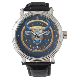 Taurus Zodiac Bull Emblem With Gold Ring Watch