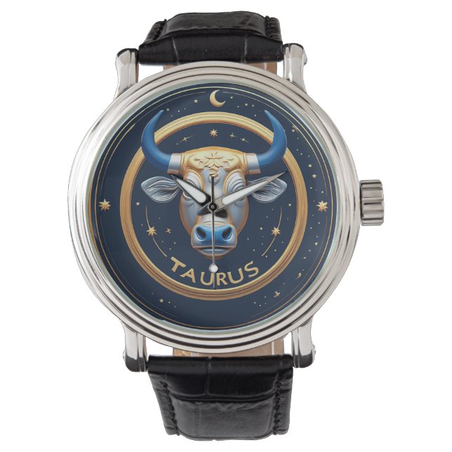 Taurus Zodiac Bull Emblem With Gold Ring Watch (Front)