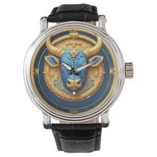 Taurus Zodiac Bull Emblem With Gold Ring Watch
