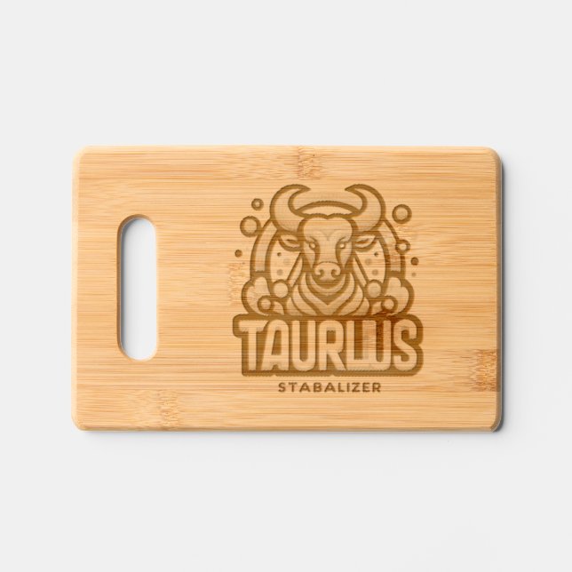 Taurus Zodiac Bull Engraved Bamboo Cutting Board  (Front)