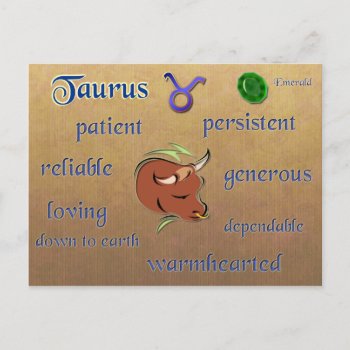 Taurus Zodiac Characteristics Postcard by dickens52 at Zazzle