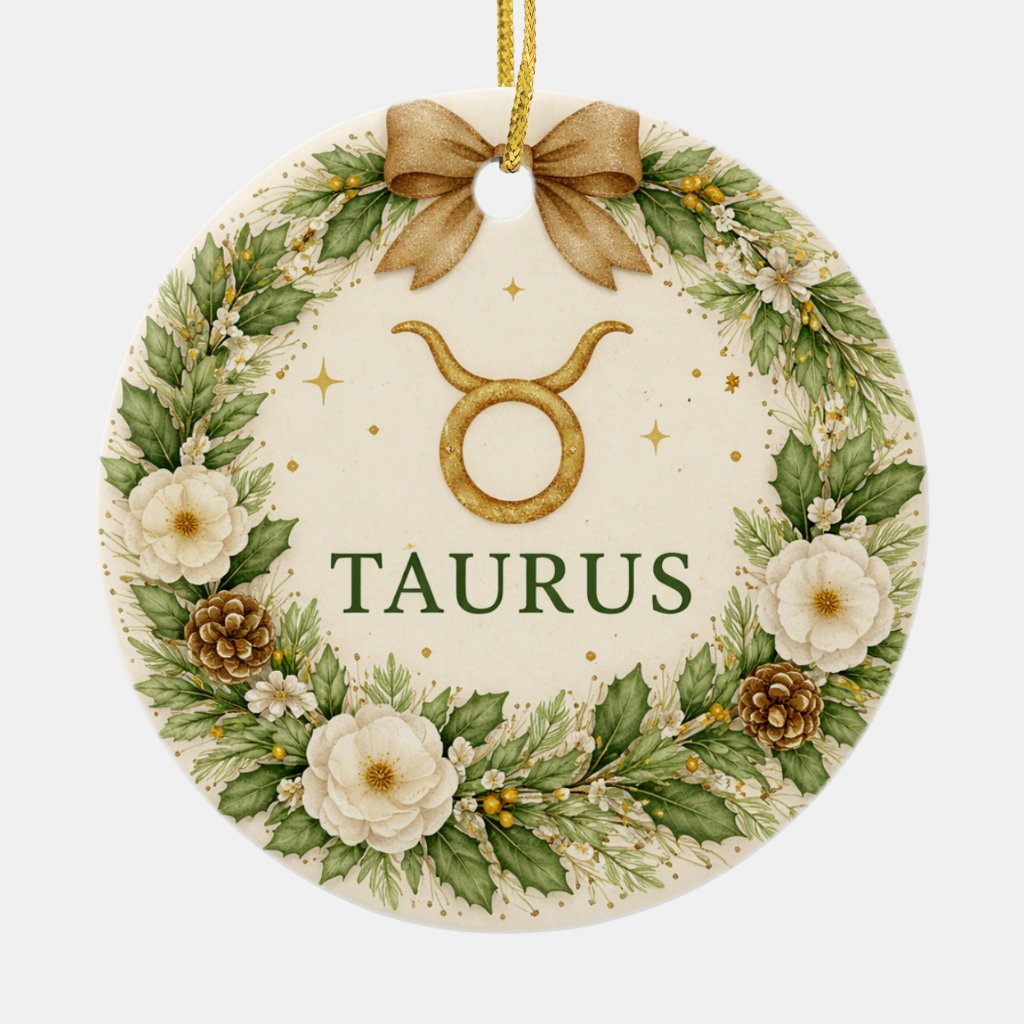 Taurus Zodiac Christmas Ornament with Winter Florals