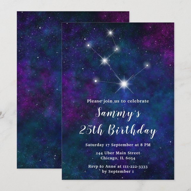 Taurus Zodiac Constellation Birthday Party Invitation (Front/Back)