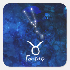 Taurus Zodiac Constellation Blue Galaxy Celestial Square Sticker at Zazzle