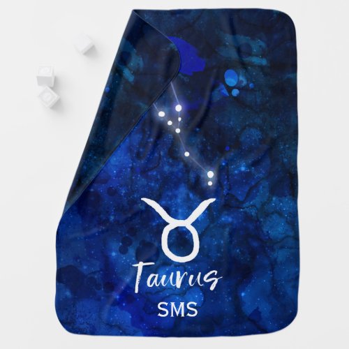 Taurus Zodiac Constellation Blue Galaxy Monogram Baby Blanket