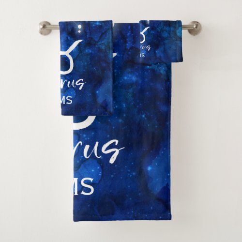 Taurus Zodiac Constellation Blue Galaxy Monogram Bath Towel Set