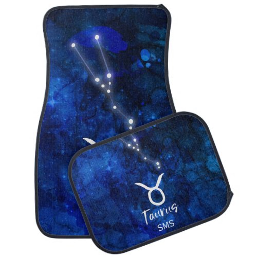 Taurus Zodiac Constellation Blue Galaxy Monogram Car Floor Mat