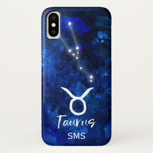 Taurus Zodiac Constellation Blue Galaxy Monogram iPhone XS Case