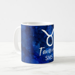 Taurus Zodiac Constellation Blue Galaxy Monogram Coffee Mug