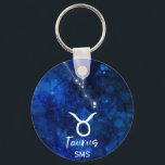 Taurus Zodiac Constellation Blue Galaxy Monogram Keychain<br><div class="desc">Taurus Zodiac Constellation Blue Galaxy Monogram Design. With trendy Brushed Script Font, Dark blue celestial watercolor background texture, Glowing star constellation, and The Bull symbol. Modern Astrological Sign Birth Horoscope, is perfect for any Taurian Birthday From April 20 - May 20 ! With Optional Monogrammed First Middle and Last name...</div>