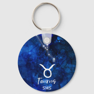 Taurus Zodiac Constellation Blue Galaxy Monogram Keychain