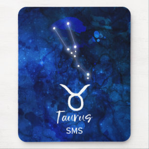 Taurus Zodiac Constellation Blue Galaxy Monogram Mouse Pad