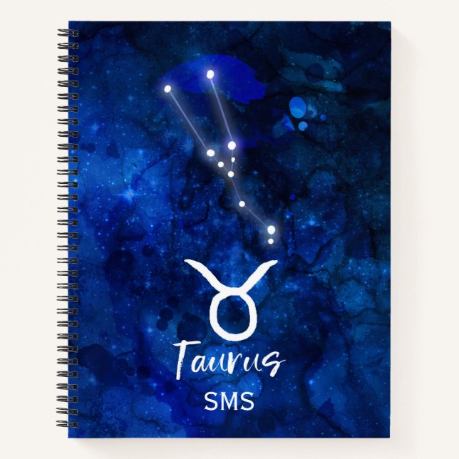Taurus Zodiac Constellation Blue Galaxy Monogram Notebook (Front)