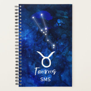 Taurus Zodiac Constellation Blue Galaxy Monogram Planner